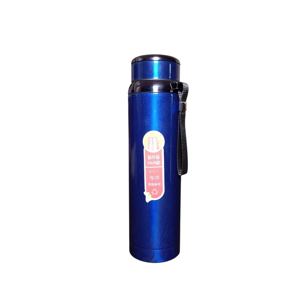 Blue 1000ml stainless steel hot and cold insulated water bottle, food grade BPA free, leakproof reusable eco friendly bottle in Pakistan